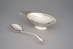 A Christofle silver-plate sauce boat and ladle designed by Christian Fjerdingstad (1891-1962)