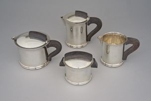 A French silver-plated tea and coffee service, designed by Jean Puiforcat in 1937, Puiforcat, 1940s