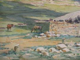 Erich Mayer; Pastoral Landscape with Thatched Cottage