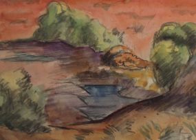 Eugene Labuschagne; Landscape, Dam Beyond