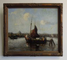 Continental School 19th Century; Waterway with Sailboats