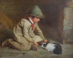 Attributed to William Hemsley; Boy with Pet Rabbit