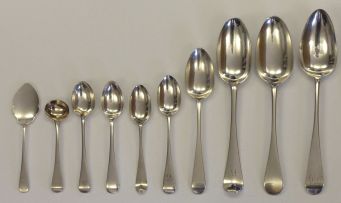 An assembled part set of Old English pattern silver cutlery, various makers, towns and dates, 1736-1934