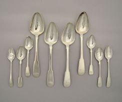 Four silver Scottish Fiddle pattern table spoons, Alexander Henderson, Edinburgh, 1813
