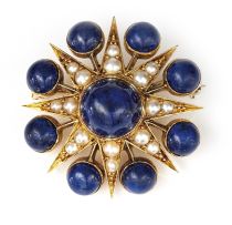 Victorian lapis lazuli and pearl star-shaped brooch/pendant