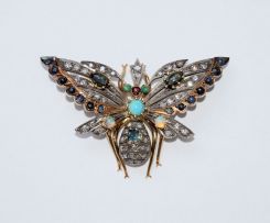 Diamond and multi-gem butterfly brooch