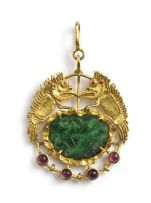 Jade, tourmaline and gold pendant