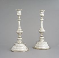 A pair of Austro-Hungarian silver Sabbath candlesticks, Hermann Südfeld, Vienna, 1872-1922, .800 standard