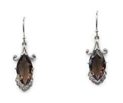 Pair of smokey quartz and diamond earrings