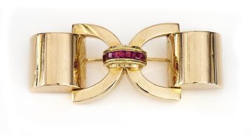 18ct gold and ruby brooch, Rosas de Portugal, 1940s