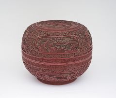 A Chinese carved cinnabar lacquer box and cover, Qing Dynasty, 19th century