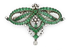 Sandawana emerald and diamond brooch