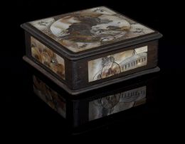 An Oriental engraved mother-of-pearl and ebonised box, possibly Korean, 20th century