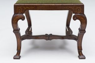 A set of six Queen Anne walnut and marquetry dining chairs, circa 1720