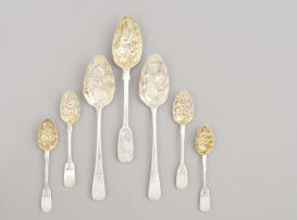 A pair of George III Old English pattern silver-gilt berry spoons, Thomas Wilkes Barker, London, 1808
