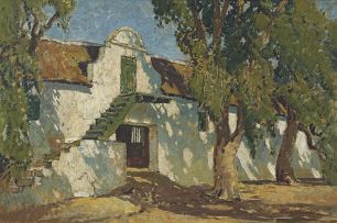 Terence McCaw; A Cape Dutch Barn Beneath Trees
