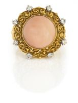 Angel skin coral and diamond dress ring
