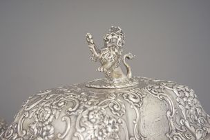 A pair of George IV silver entrée dishes and covers, Paul Storr, London, 1826 with Sheffield plate bases