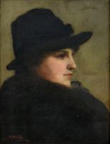 French School late 19th Century; Portrait of a Young Lady in a Black Hat