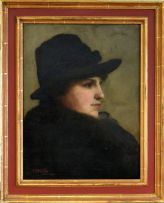 French School late 19th Century; Portrait of a Young Lady in a Black Hat