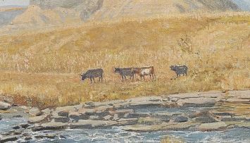Cecil Thornley Stewart; Cattle by a Stream