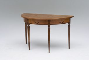 A Cape Neo-classical yellowwood and stinkwood inlaid demi-lune table, early 19th century