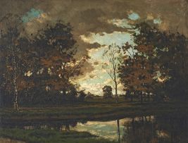 Tinus de Jongh; Autumnal Landscape with Canal