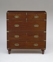 A Victorian military oak and brass-bound chest-on-chest