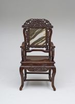 A Chinese rosewood, hardwood and marble-inlaid armchair, Qing Dynasty, late 19th century
