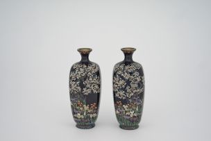 A pair of Japanese cloisonné enamel vases, Meiji Period (1868-1912)