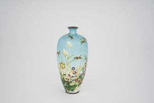 A Japanese cloisonné and ginbari enamel vase, possibly Takeuchi Seikuro, Meiji Period (1868-1912)