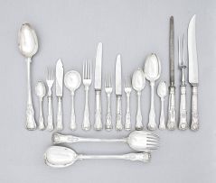 An assembled set of silver King's pattern cutlery, various makers and dates, London and Sheffield, 1821-1941