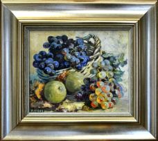 Amy Beatrice Hazell; Still Life with Grapes and Apples