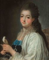 Follower of Allan Ramsay; Portrait of a Lady with a Bird and a Cavalier King Charles Spaniel