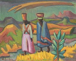 Maggie Laubser; Two Figures in a Landscape