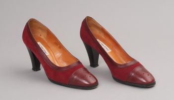 A pair of maroon suede and leather court shoes, Tres Zetas, Madrid