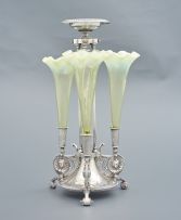 A Victorian silver-plated and glass centrepiece