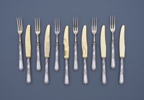 A Continental silver-gilt fruit knife and fork set, .800 standard