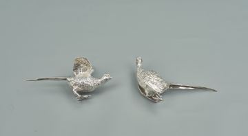 A pair of Continental silver table pheasants, possibly Hanau, imported by Adolph Barsach Davis, London, 1930