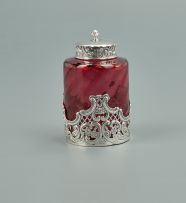 A Victorian silver-mounted pink glass bottle, William Comyns & Sons, London, 1894