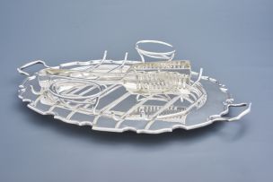 A George V silver two-handled asparagus platter and grille, Cooper Brothers & Sons Ltd, Sheffield, 1934