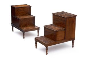 Two sets of Victorian mahogany bed steps