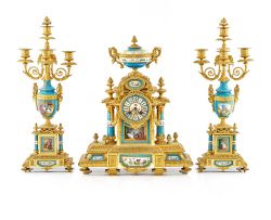 A 'Sèvres' style porcelain and gilt-metal-mounted garniture, late 19th century