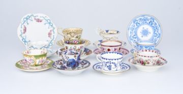 A miscellaneous group of ten Staffordshire teacups and saucers, 19th and 20th century