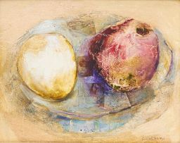 Gail Catlin; Still Life with an Apple and a Lemon on a Plate