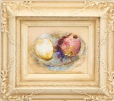 Gail Catlin; Still Life with an Apple and a Lemon on a Plate