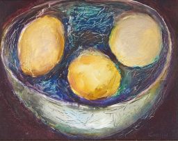 Gail Catlin; Still Life with Three Lemons in a Bowl