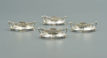 A set of four German Art Nouveau silver two-handled salts, .800 standard