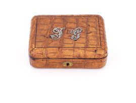 A Victorian alligator skin jewellery box with silver mounts, unidentified maker FS, London, 1900 and 1901
