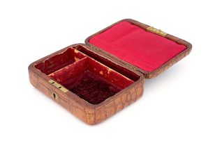 A Victorian alligator skin jewellery box with silver mounts, unidentified maker FS, London, 1900 and 1901